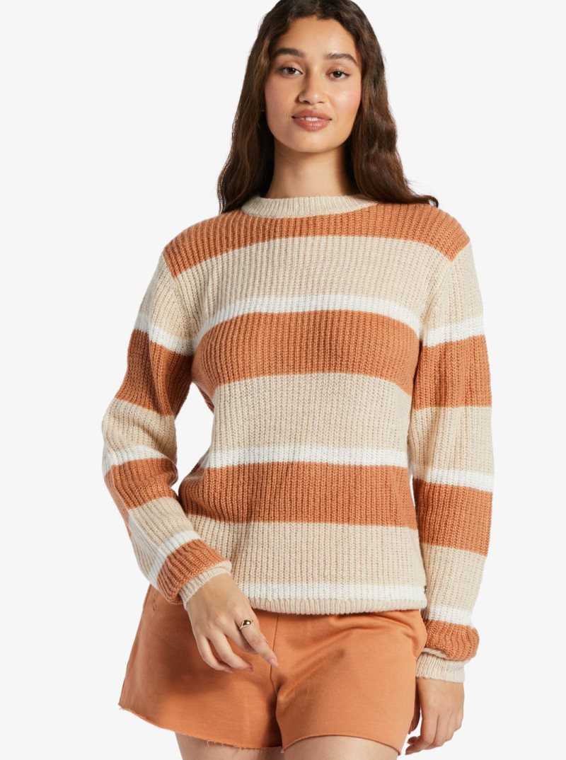 Toasted Nut Goodie Stripe Roxy Sweetest Dream Sweater | MTUORQ364