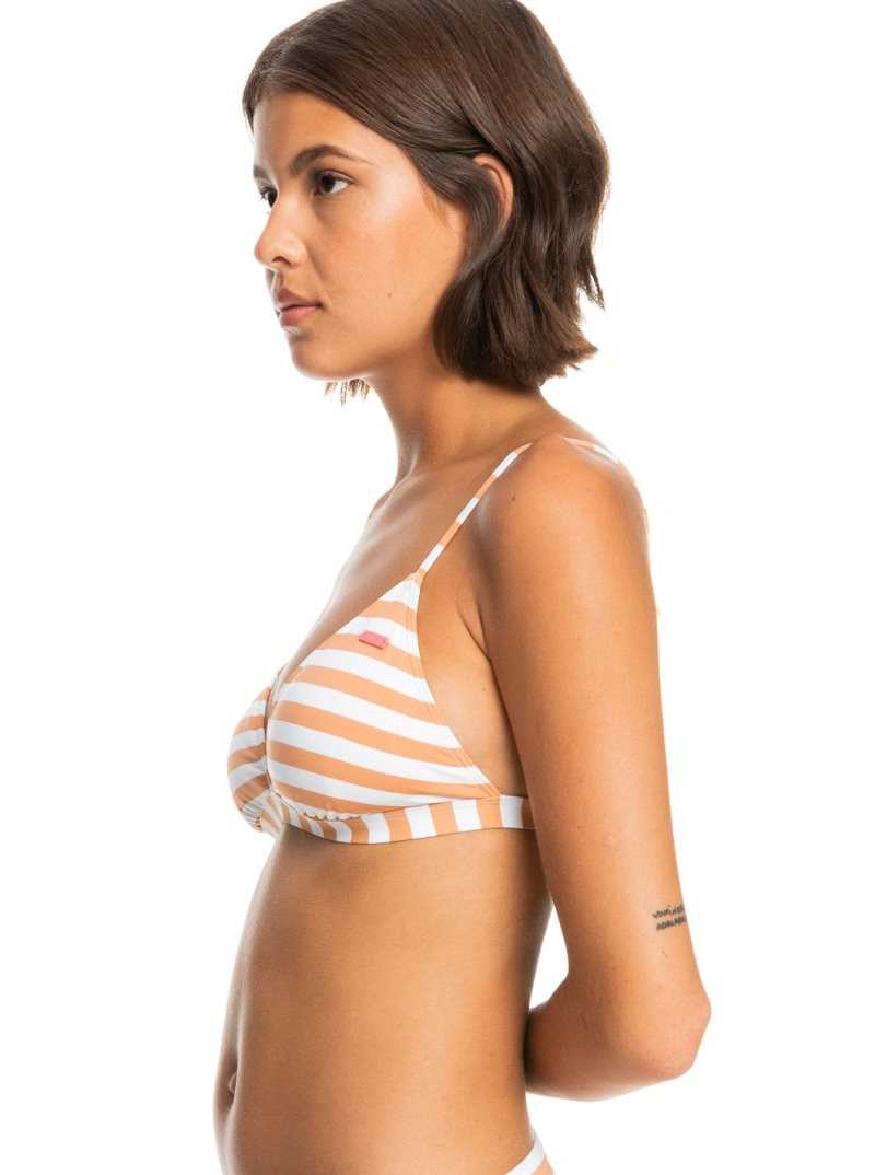 Toasted Nut Rapta Stripe S Roxy Printed Beach Classics Fixed Triangle Bikini Top | SRZGEN396