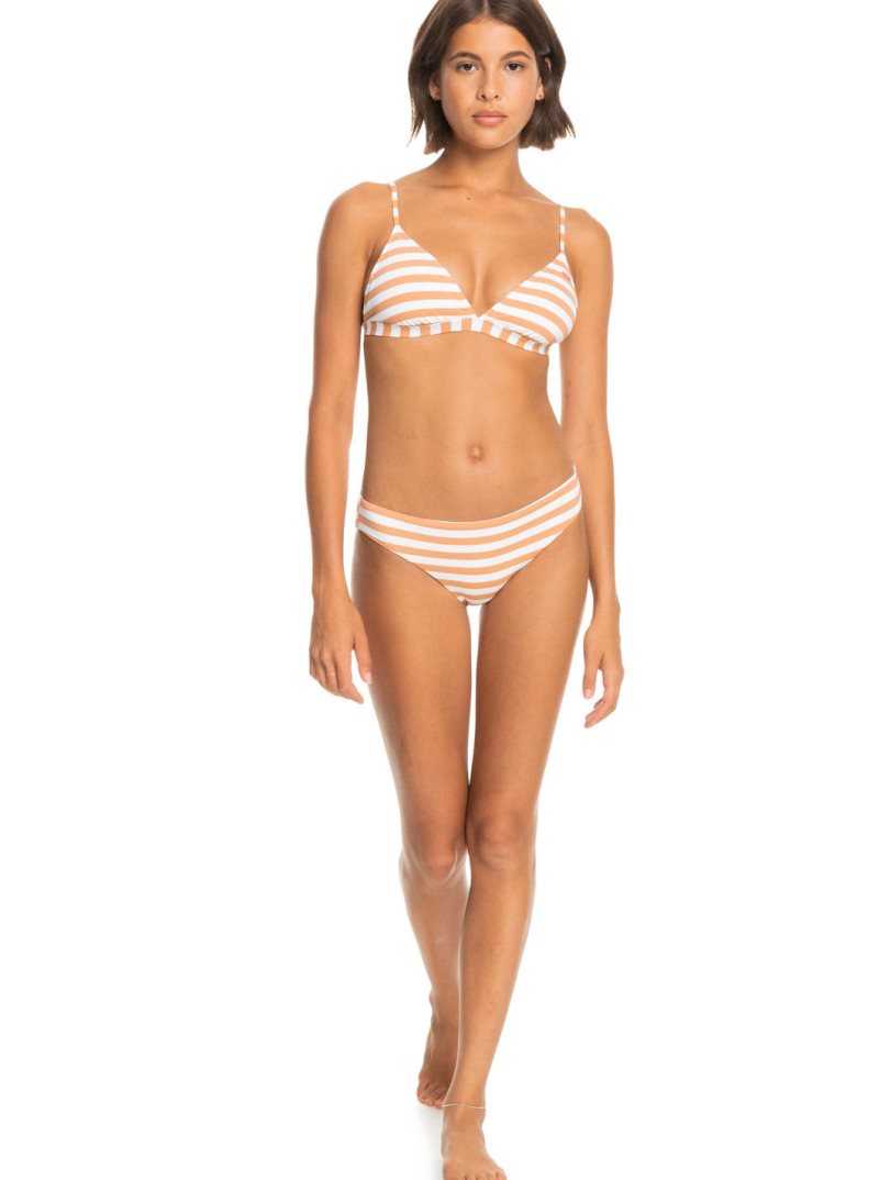 Toasted Nut Rapta Stripe S Roxy Printed Beach Classics Fixed Triangle Bikini Top | SRZGEN396