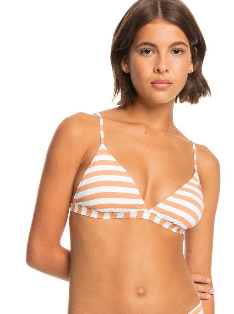 Toasted Nut Rapta Stripe S Roxy Printed Beach Classics Fixed Triangle Bikini Top | SRZGEN396