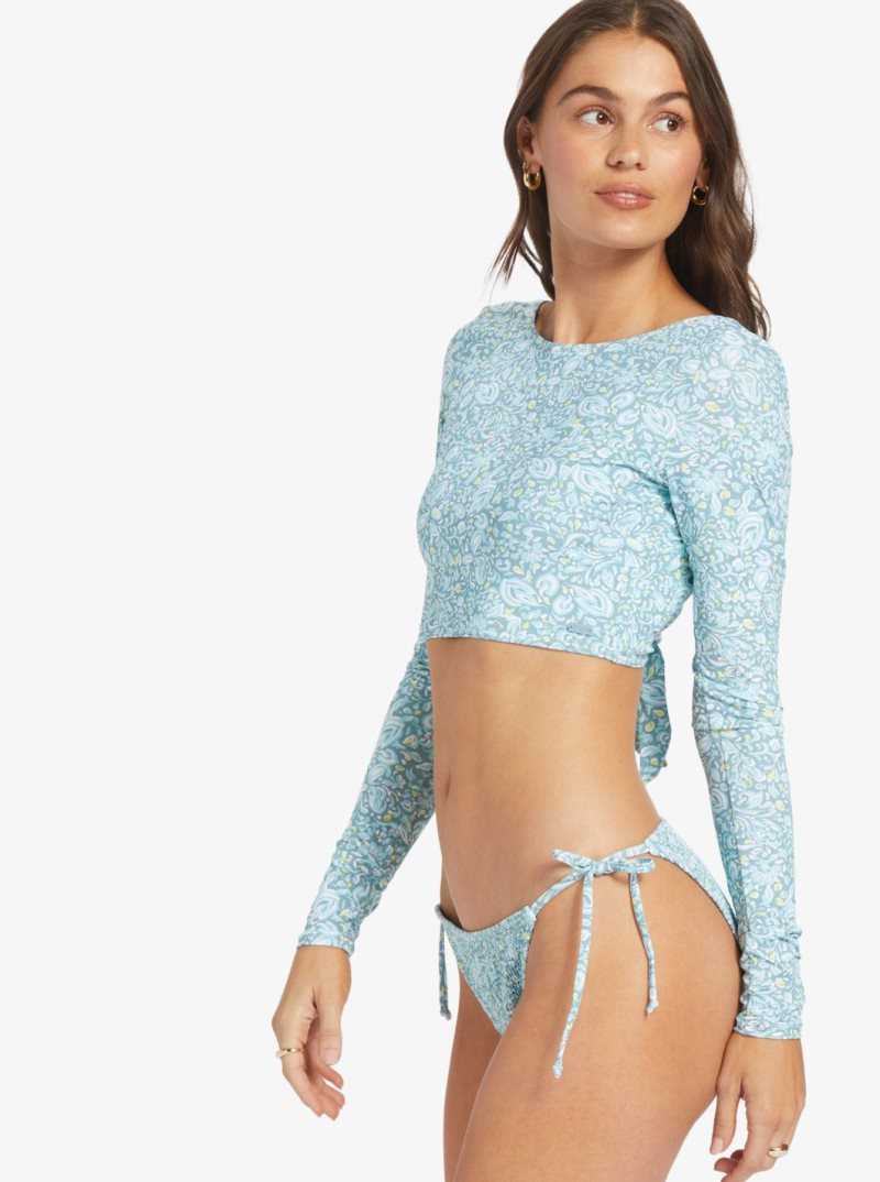 Tourmaline Pretty Paisley Roxy Seaside Tropics Long Sleeve Crop Rashguard | PRDAVJ356