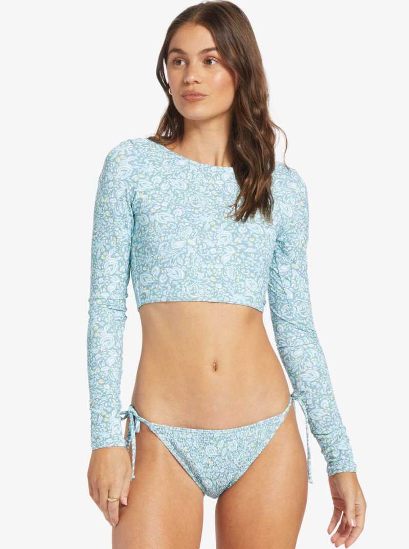 Tourmaline Pretty Paisley Roxy Seaside Tropics Long Sleeve Crop Rashguard | PRDAVJ356