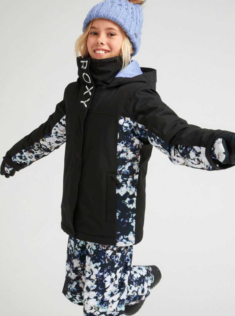 True Black Black Flowers Roxy 4-16 Galaxy Insulated Snow Jacket | MTRFLI258