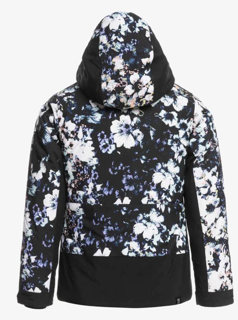 True Black Black Flowers Roxy 4-16 Silverwinter Insulated Snow Jacket | MLDQYH983