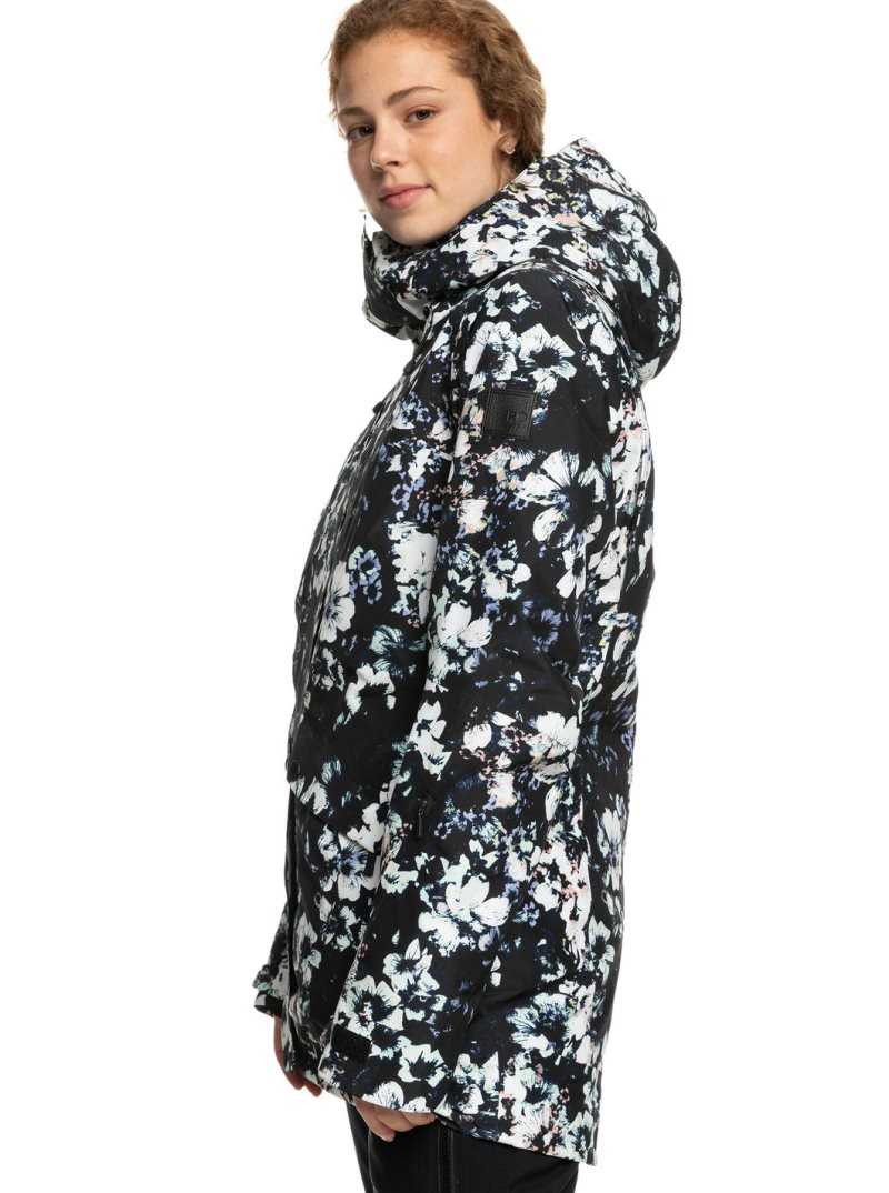 True Black Black Flowers Roxy GORE-TEX Glade Printed Insulated Snow Jacket | VBKAMD945