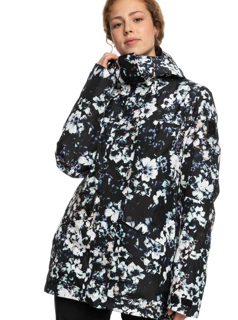 True Black Black Flowers Roxy GORE-TEX Glade Printed Insulated Snow Jacket | VBKAMD945