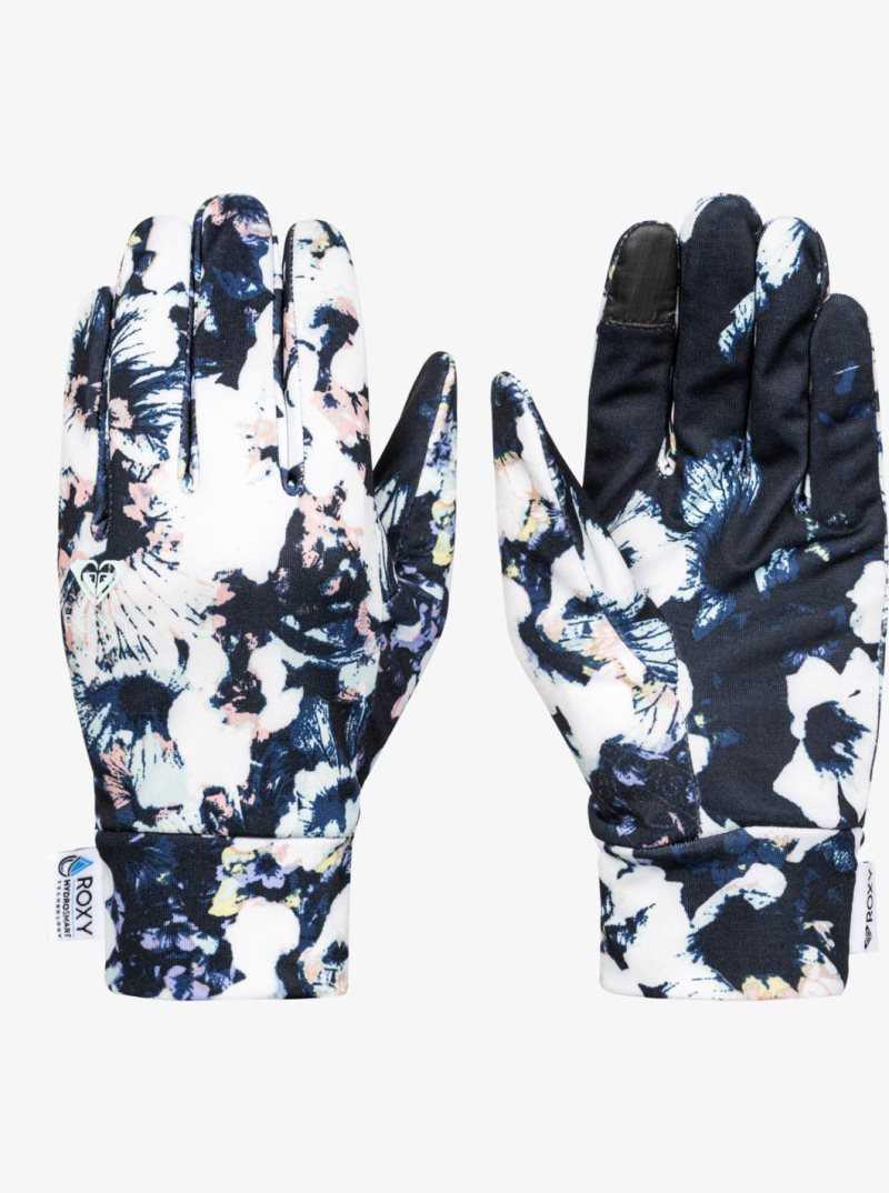 True Black Black Flowers Roxy HydroSmart Snowboard/Ski Glove Liner | QCEYTW754