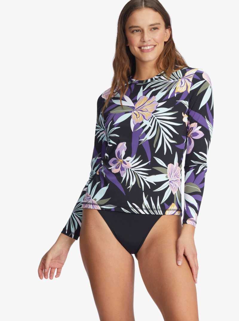 True Black Fasso S Roxy Active Sea Skippin Long Sleeve UPF 50 Rashguard | CIEOFN457