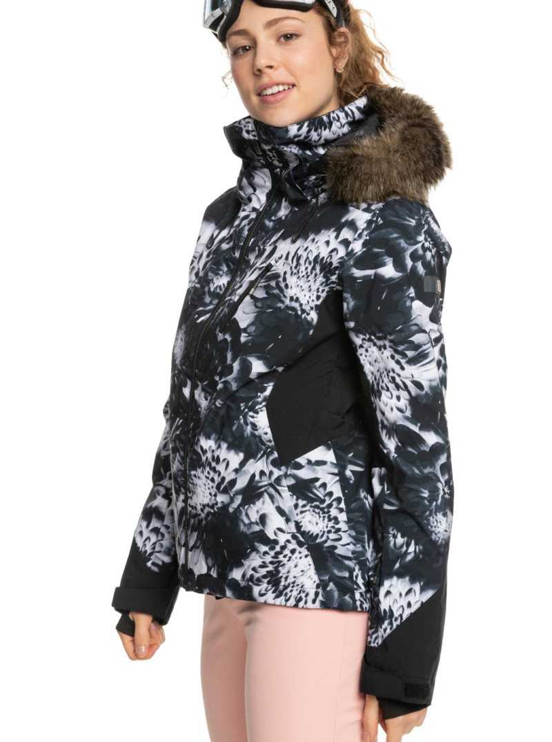 True Black Future Flower Roxy Jet Ski Premium Insulated Snow Jacket | FIOKZS751