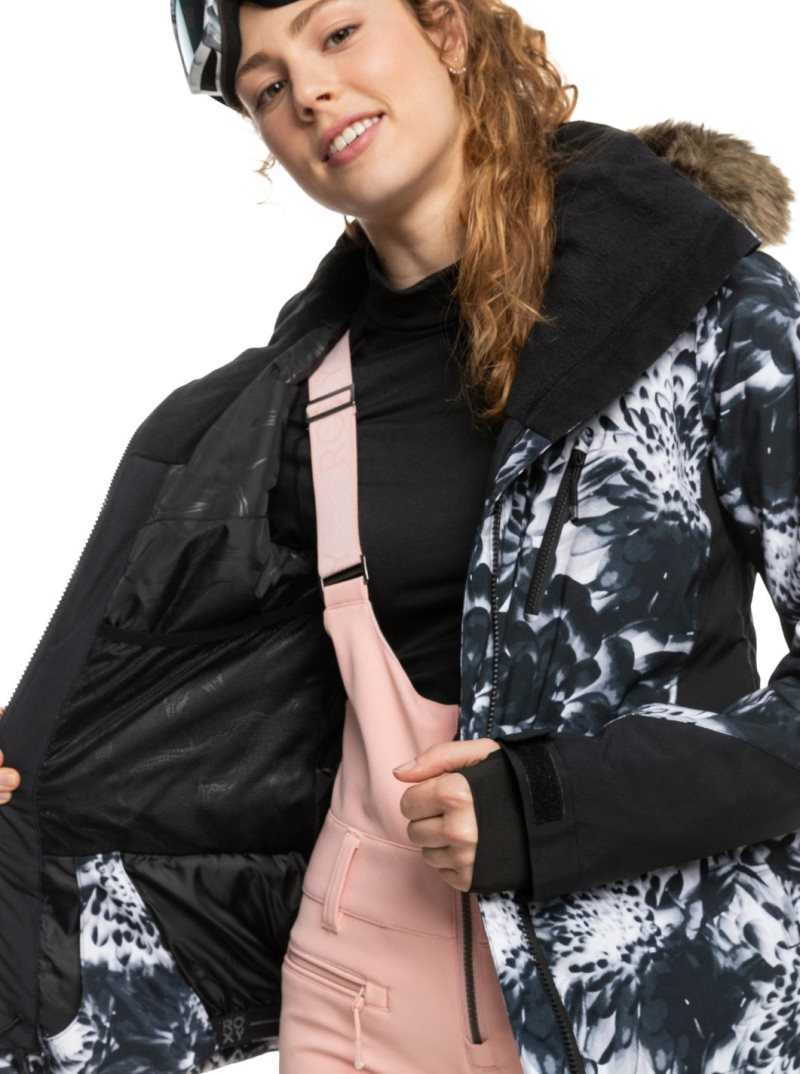 True Black Future Flower Roxy Jet Ski Premium Insulated Snow Jacket | FIOKZS751