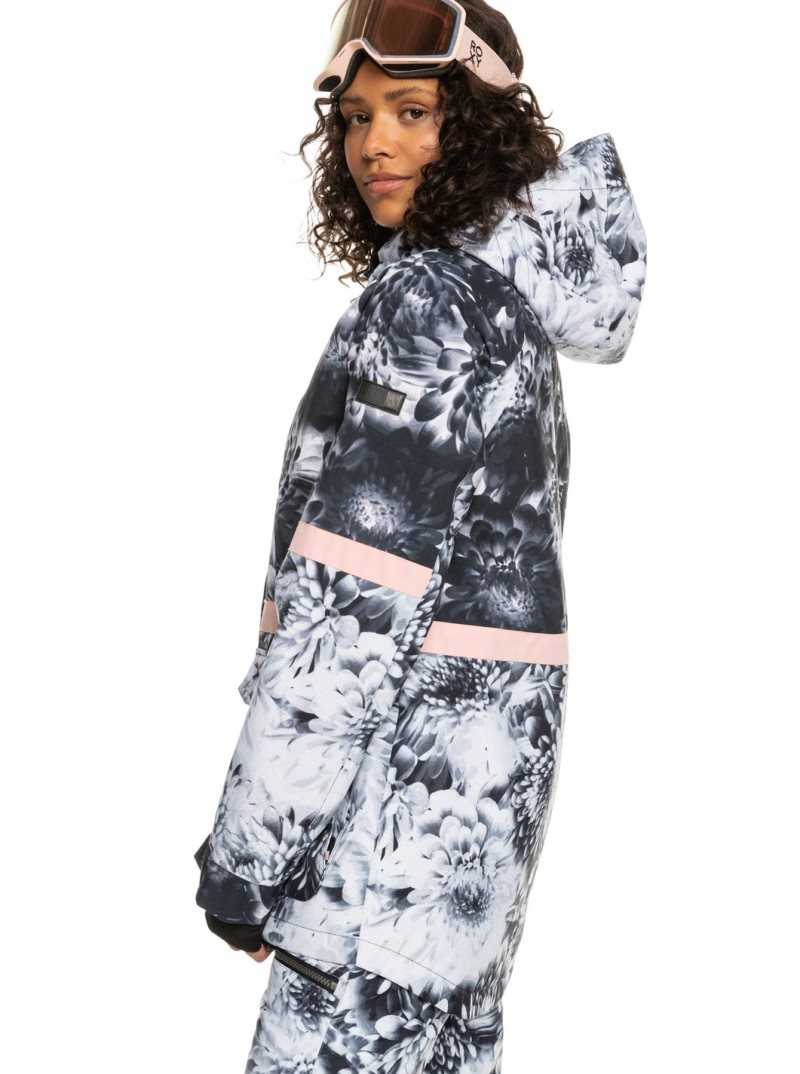 True Black Future Flower Roxy Ritual Insulated Snow Jacket | XKQMYP458