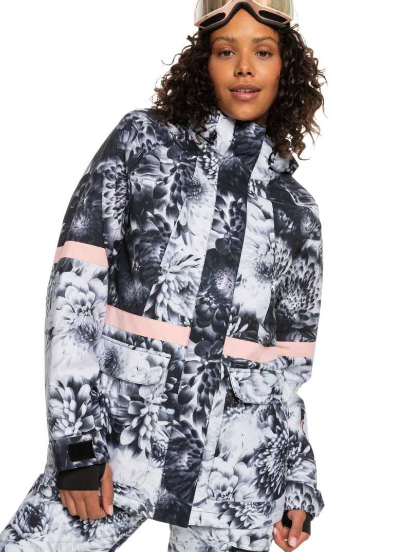 True Black Future Flower Roxy Ritual Insulated Snow Jacket | XKQMYP458