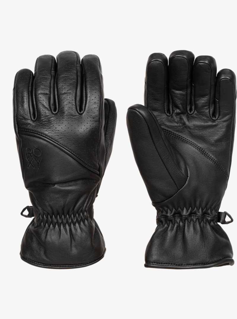 True Black Roxy Eaststorm Insulated Leather Snowboard/Ski Gloves | LYVCNX417