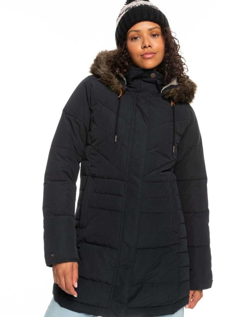 True Black Roxy Ellie Longline Insulated Hooded Jacket | TOXCAG904