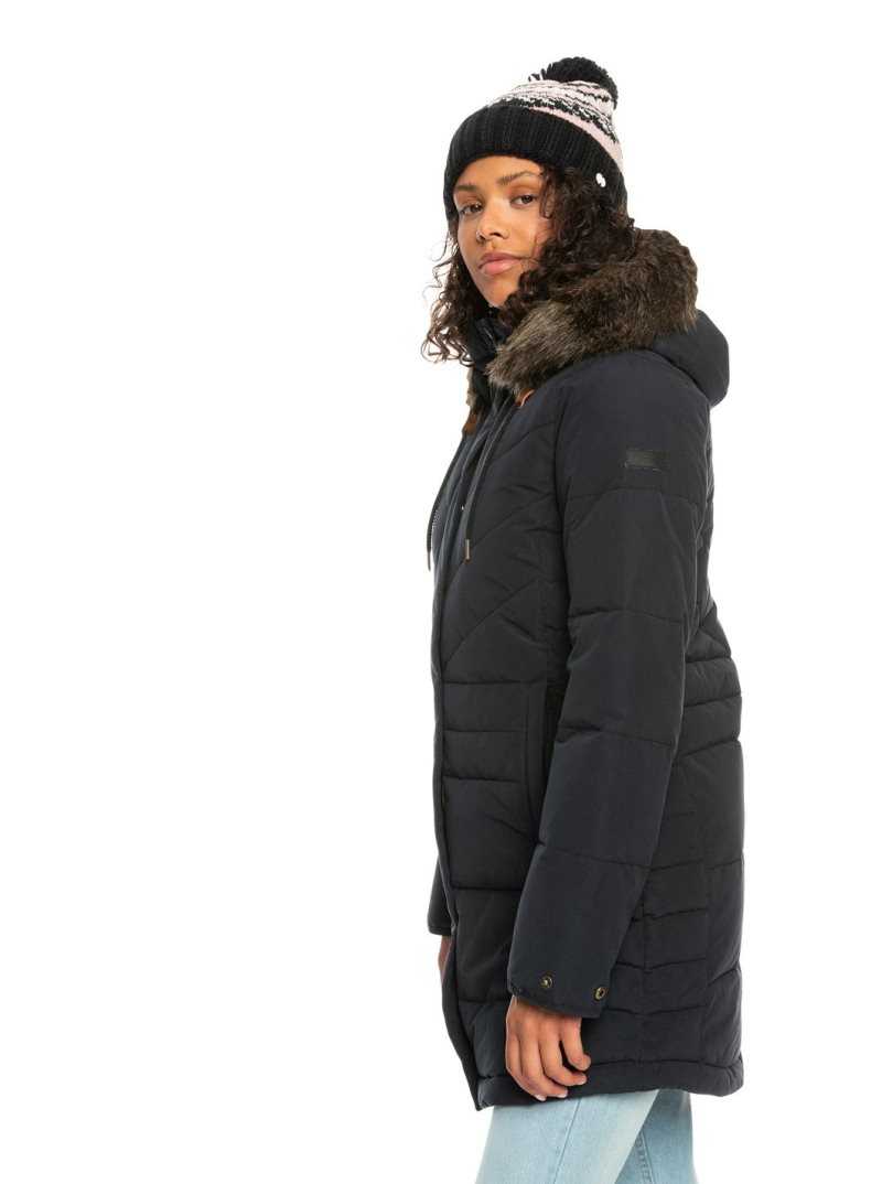 True Black Roxy Ellie Longline Insulated Hooded Jacket | XEIQJR201