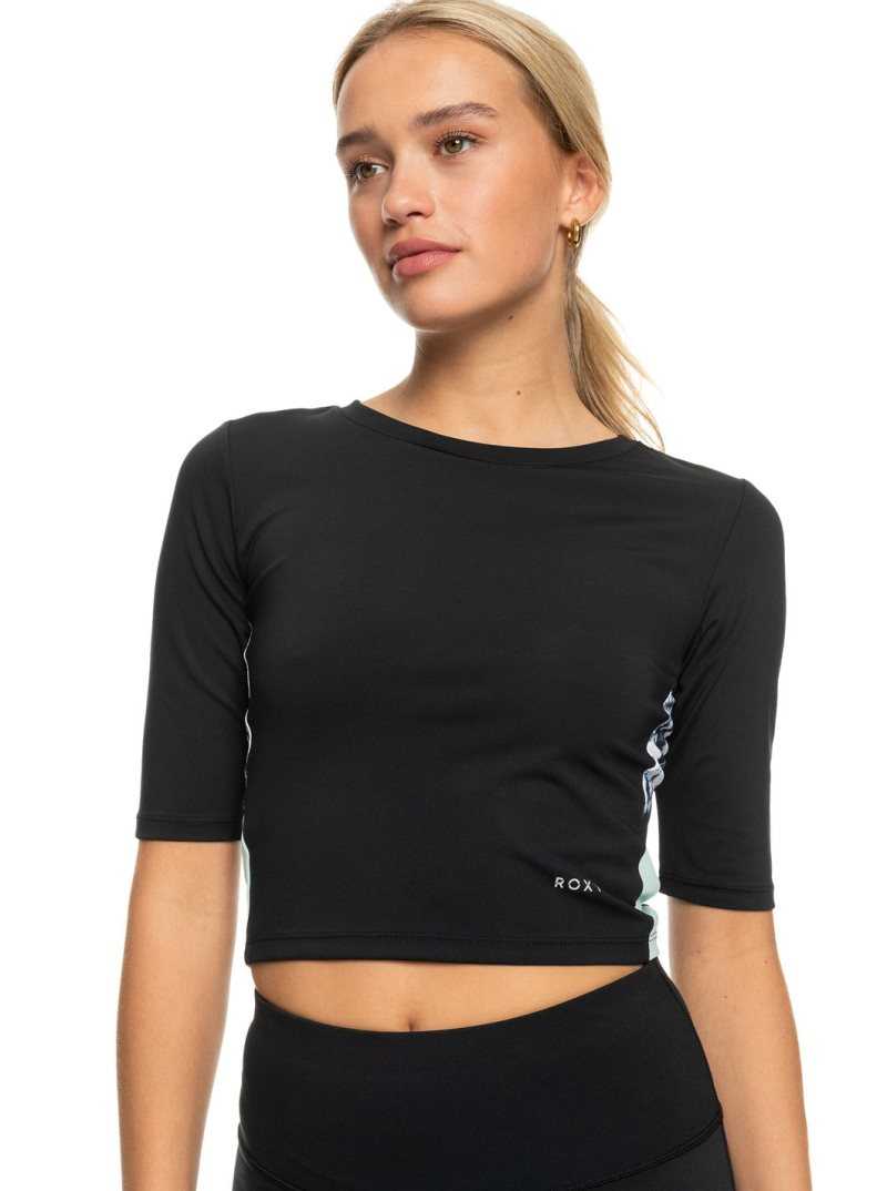 True Black Roxy Escape From LA Crop Sports T-Shirt | HLOCEP165