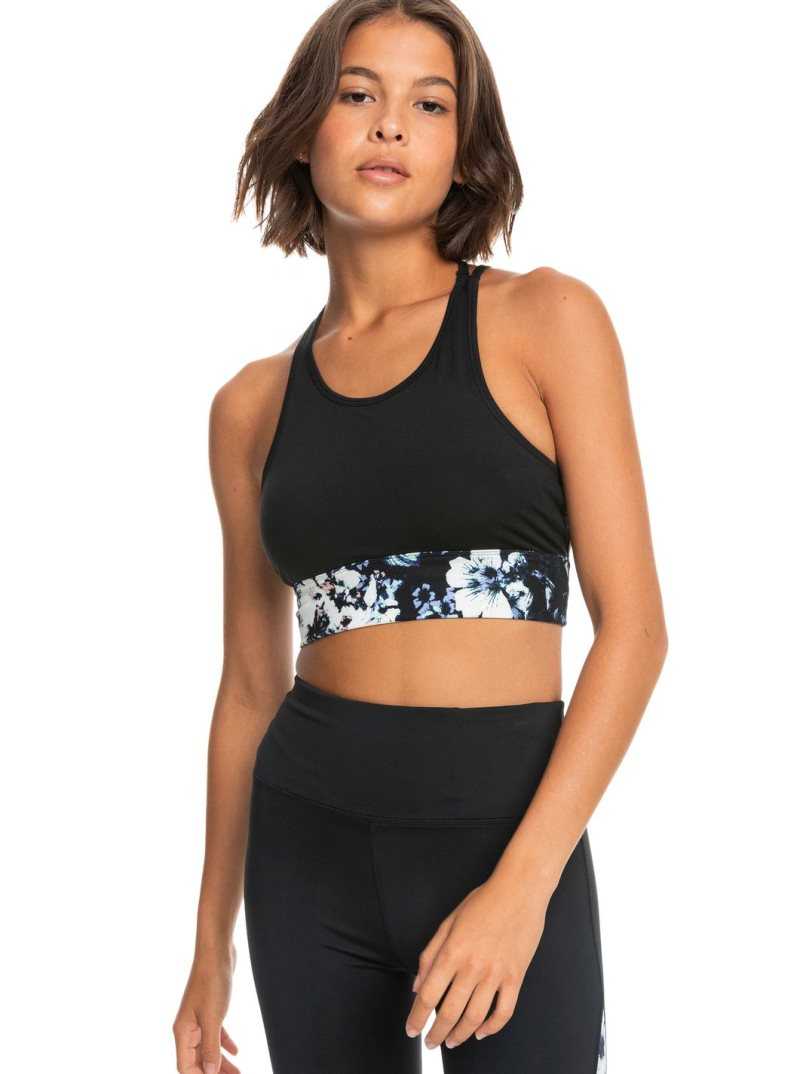 True Black Roxy Illusion Of Bliss Strappy Sports Bra | KAUPYD014