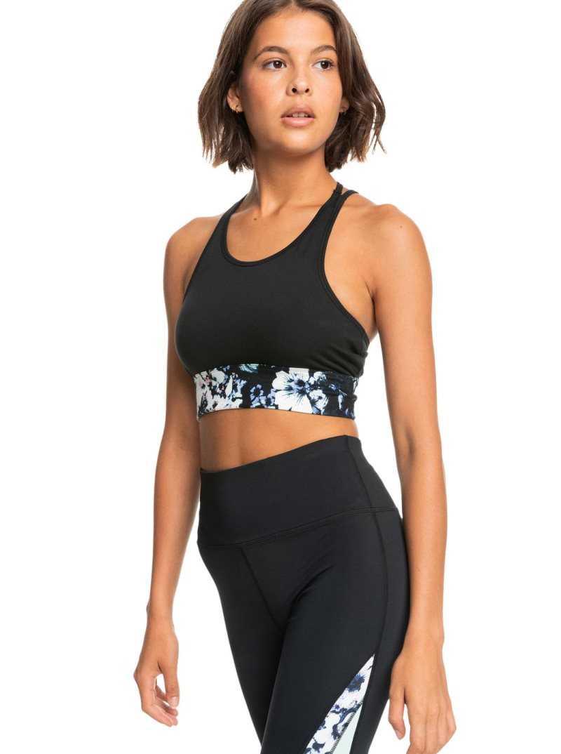 True Black Roxy Illusion Of Bliss Strappy Sports Bra | KAUPYD014