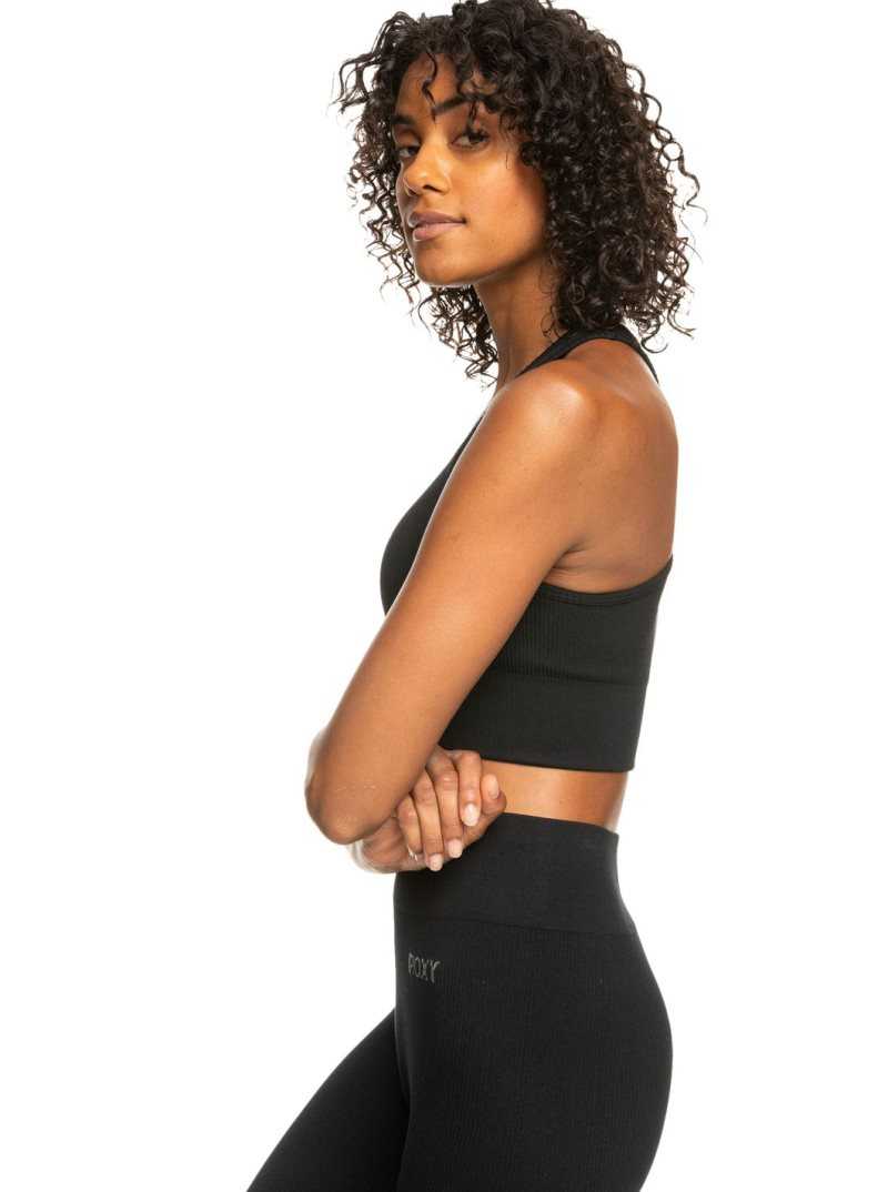 True Black Roxy Leave A Little Love Rib Sports Bra | OGYHRQ960