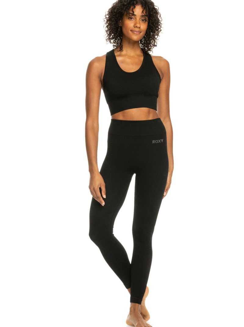 True Black Roxy Leave A Little Love Rib Sports Bra | OGYHRQ960