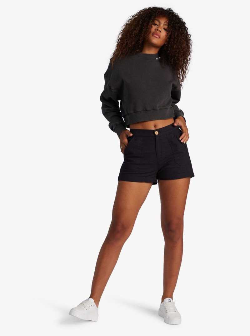 True Black Roxy Oceanside High Waisted Short Non-Denim Shorts | MCIWXD604