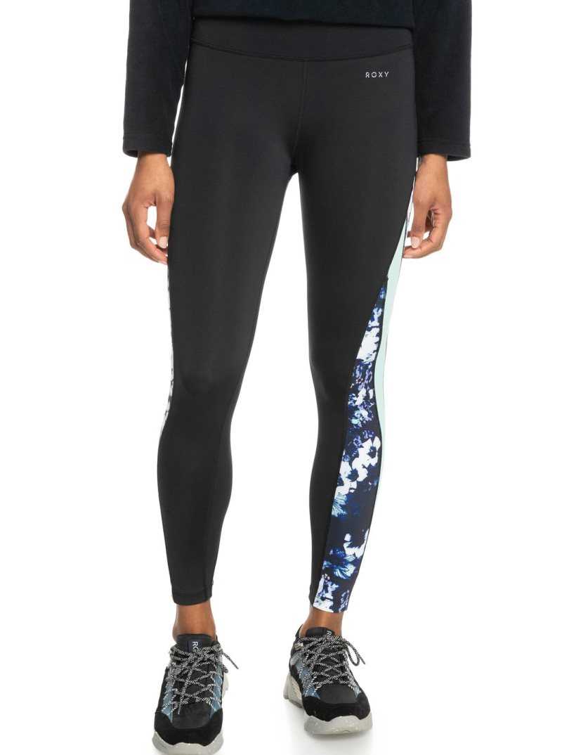 True Black Roxy Shalala Love High Waisted Ankle Length Workout Leggings | OEFHJV308