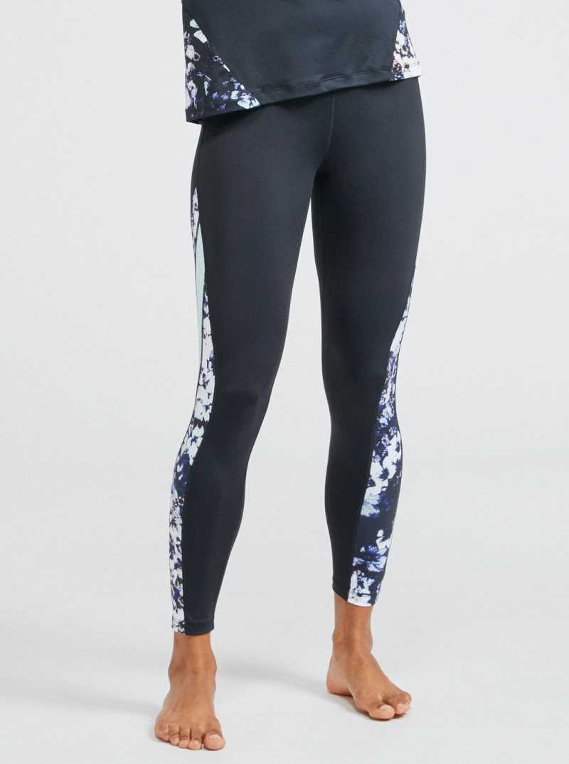 True Black Roxy Shalala Love High Waisted Ankle Length Workout Leggings | OEFHJV308