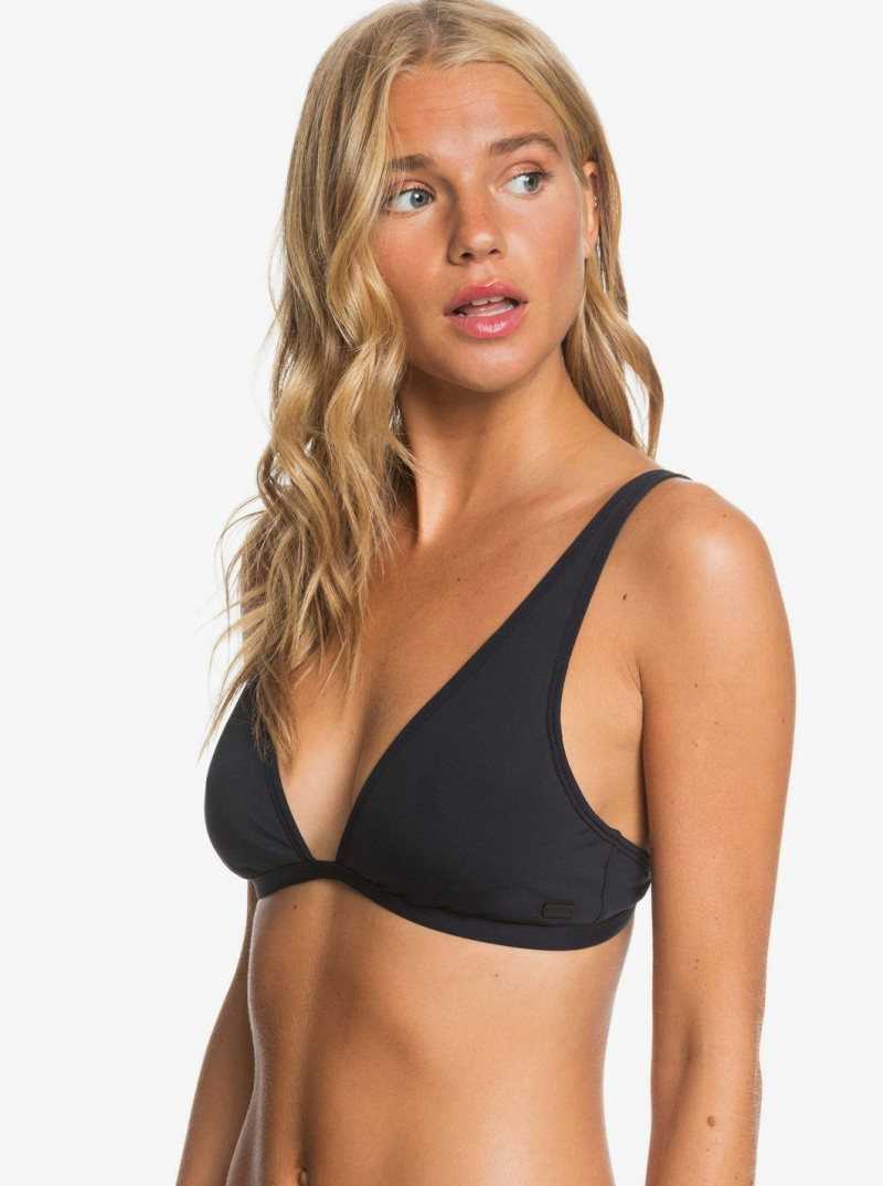 True Black Roxy Solid Beach Classics Elongated Triangle Bikini Top | HZOYVS832