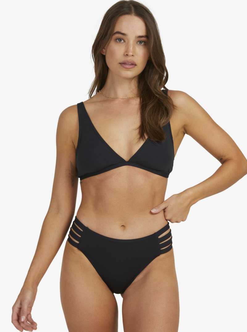 True Black Roxy Solid Beach Classics Elongated Triangle Bikini Top | HZOYVS832