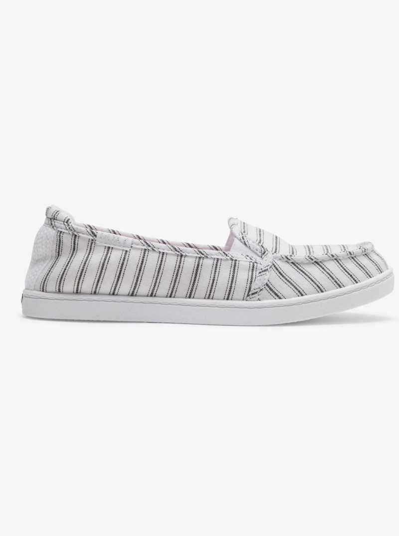 White/Black Pinstripe Roxy Minnow Slip-On Shoes | MXJQDI901