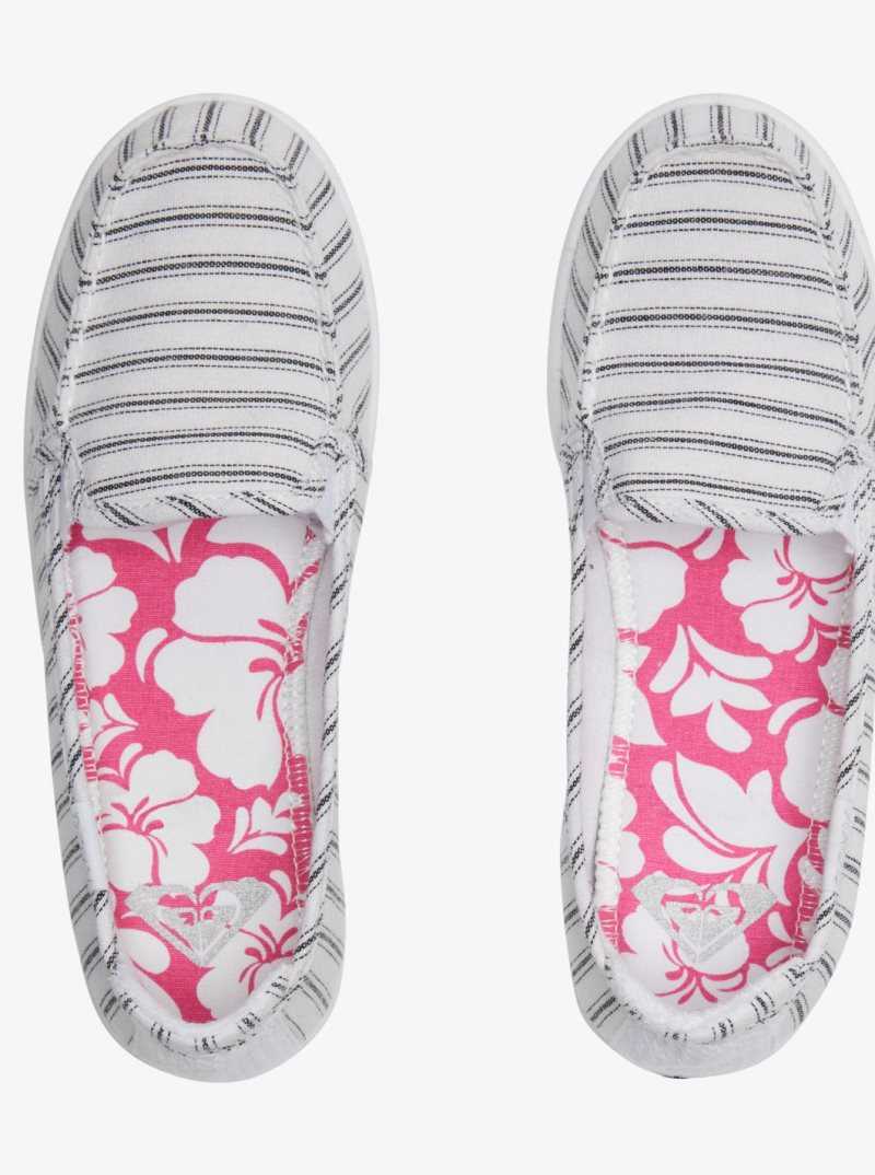 White/Black Pinstripe Roxy Minnow Slip-On Shoes | MXJQDI901