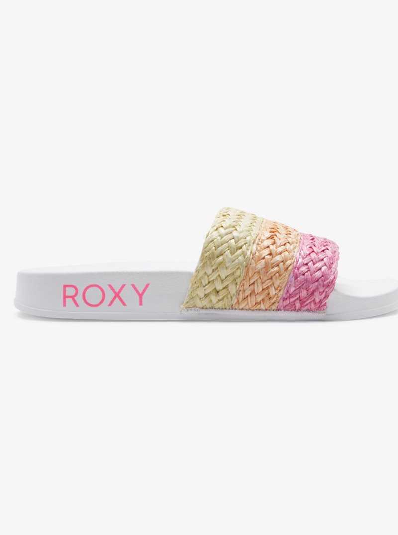 White/Crazy Pink/Orange Roxy Slippy Jute Sandals | SHXFKZ930