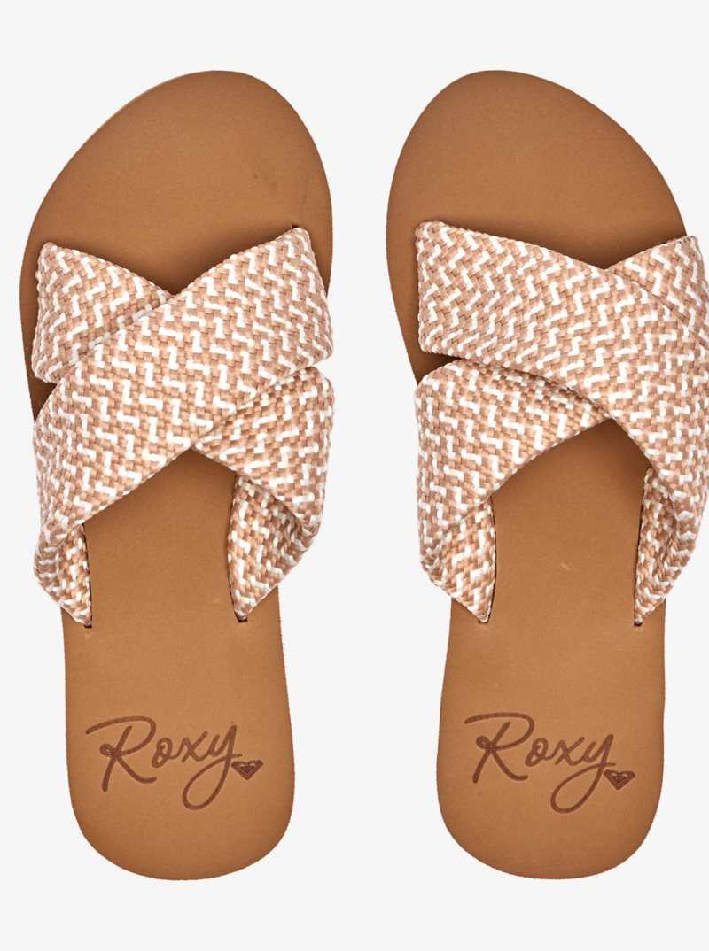 White/Khaki Roxy Roselani Sandals | FMOCQJ695