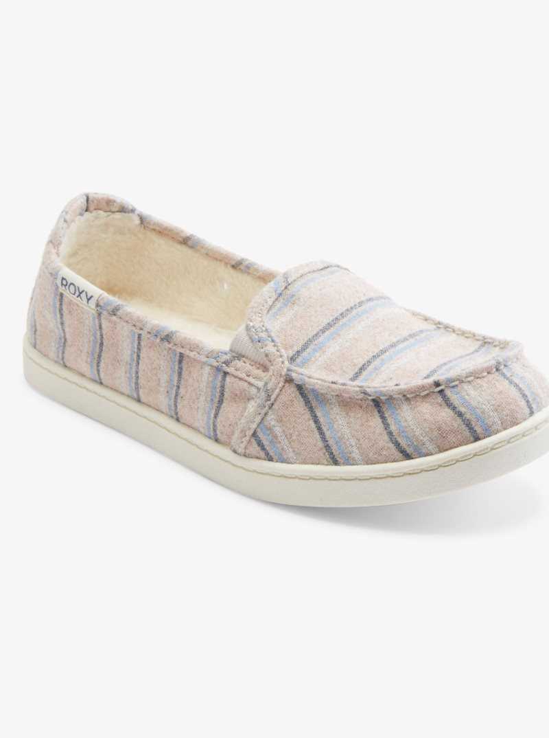 White/Pink/Blue Roxy Minnow Faux Fur-Lined Slip-On Shoes | WKBFHR563