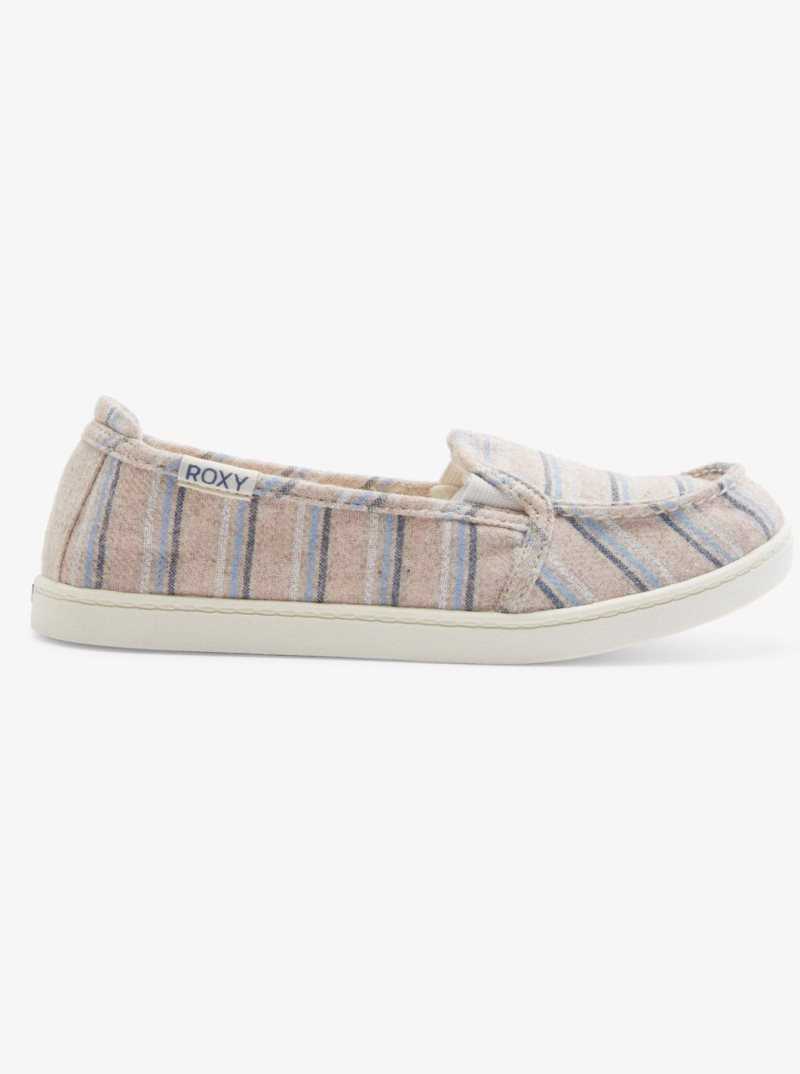 White/Pink/Blue Roxy Minnow Faux Fur-Lined Slip-On Shoes | WKBFHR563