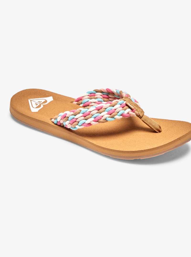 White/Pink/Multi Roxy Porto Flip-Flops | ZTKJIL726