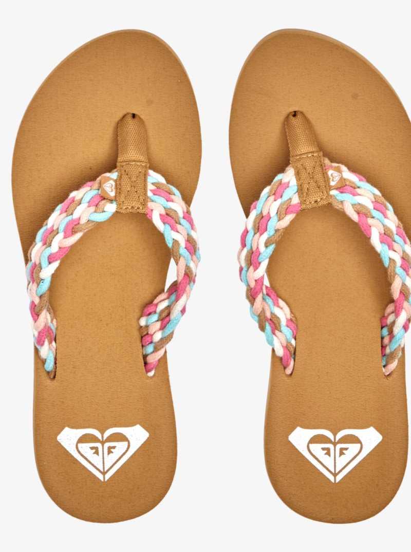 White/Pink/Multi Roxy Porto Flip-Flops | ZTKJIL726