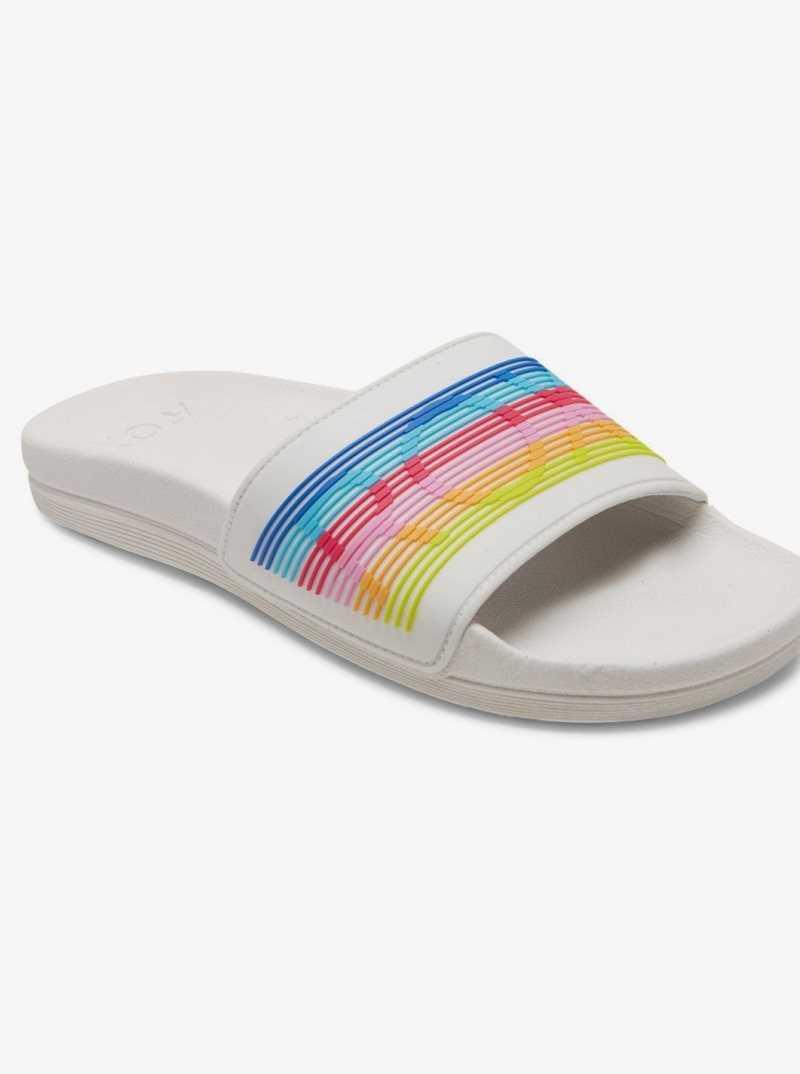 White/Rainbow Roxy Slippy Water-Friendly Sandals | OEZPXM436