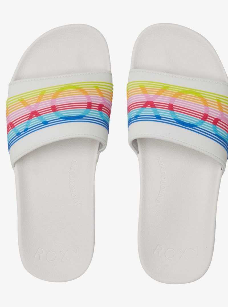 White/Rainbow Roxy Slippy Water-Friendly Sandals | OEZPXM436