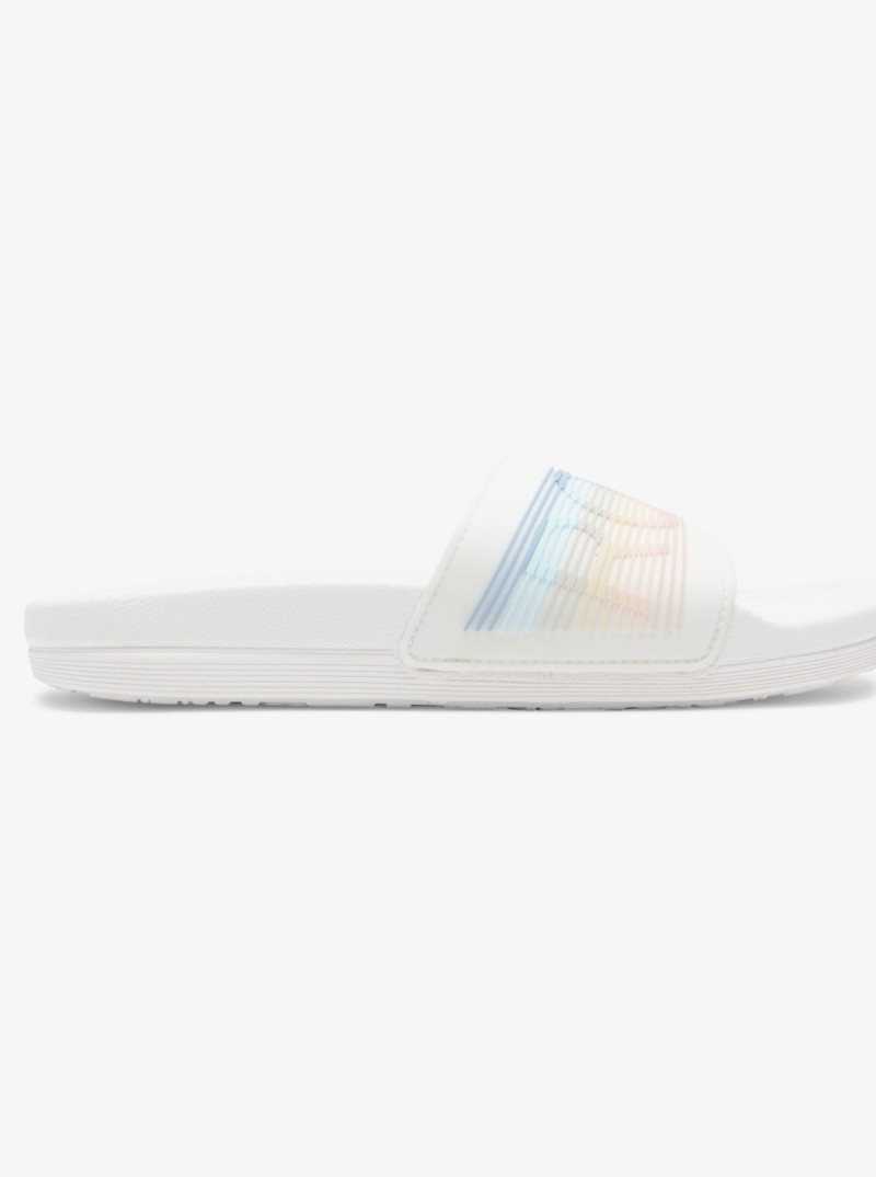 White/Stripe Roxy Slippy Water-Friendly Sandals | NYRHUC643