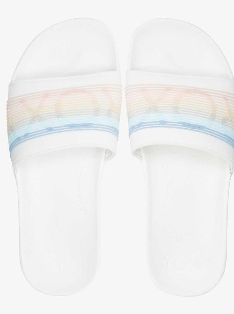 White/Stripe Roxy Slippy Water-Friendly Sandals | NYRHUC643