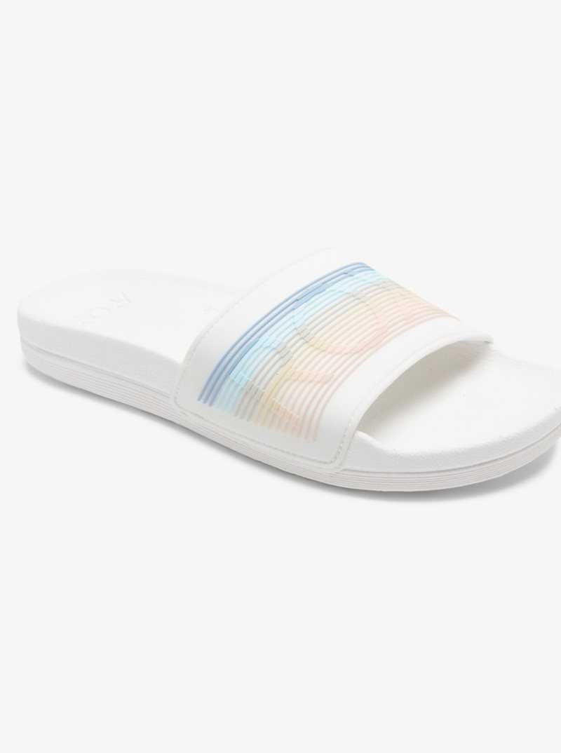 White/Stripe Roxy Slippy Water-Friendly Sandals | NYRHUC643