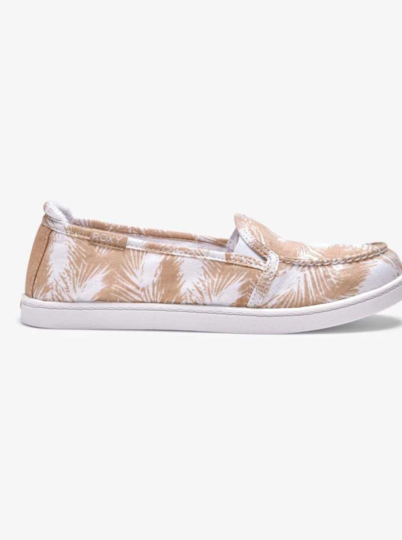 White/Tan Roxy Minnow Slip-On Shoes | CDVNMW308