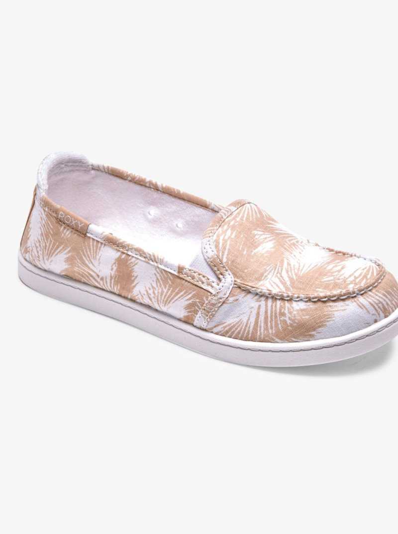 White/Tan Roxy Minnow Slip-On Shoes | CDVNMW308