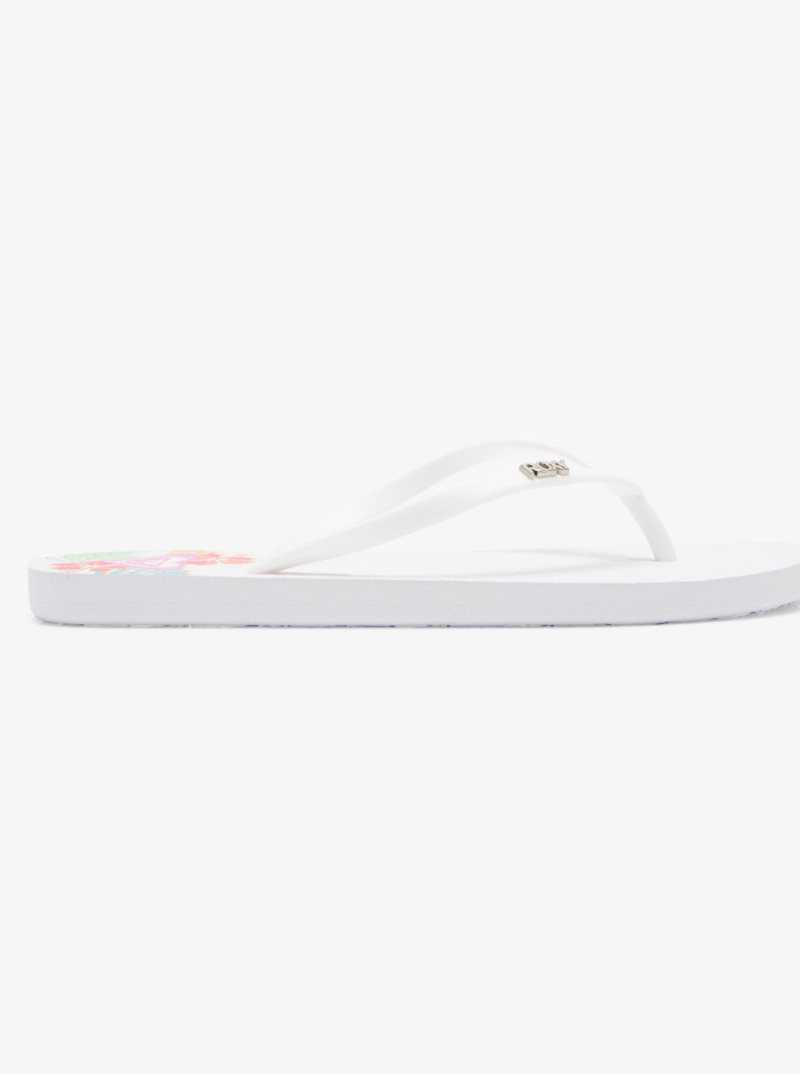 White/White Print Roxy Viva Stamp Flip-Flops | NPEMOF518