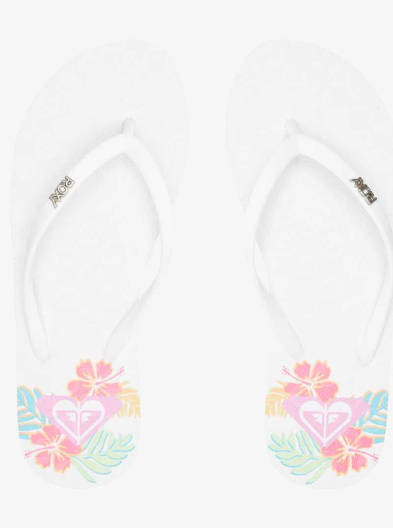 White/White Print Roxy Viva Stamp Flip-Flops | NPEMOF518