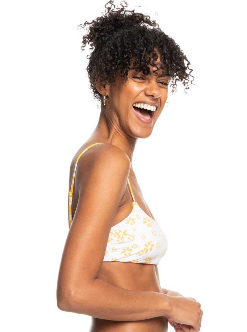 Yolk Yellow Flower Power Dit S Roxy Flower Lover Reversible Bralette Bikini Top | CWLGKV245