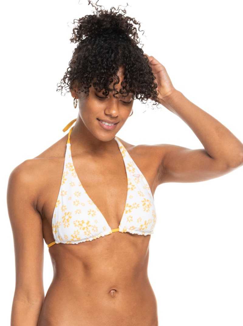 Yolk Yellow Flower Power Dit S Roxy Flower Lover Reversible Tiki Triangle Bikini Top | XISVQP632