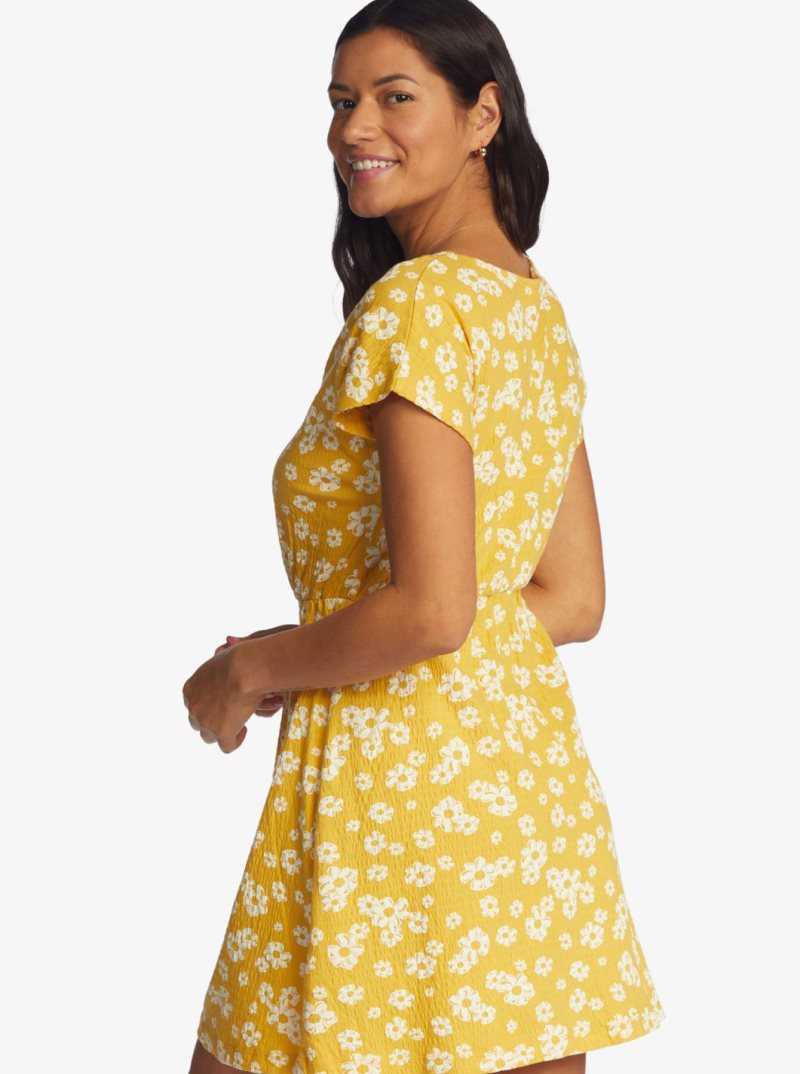 Yolk Yellow Flower Power Ditsy Roxy Simple Thoughts Knit Mini Dress | RIWMSK826