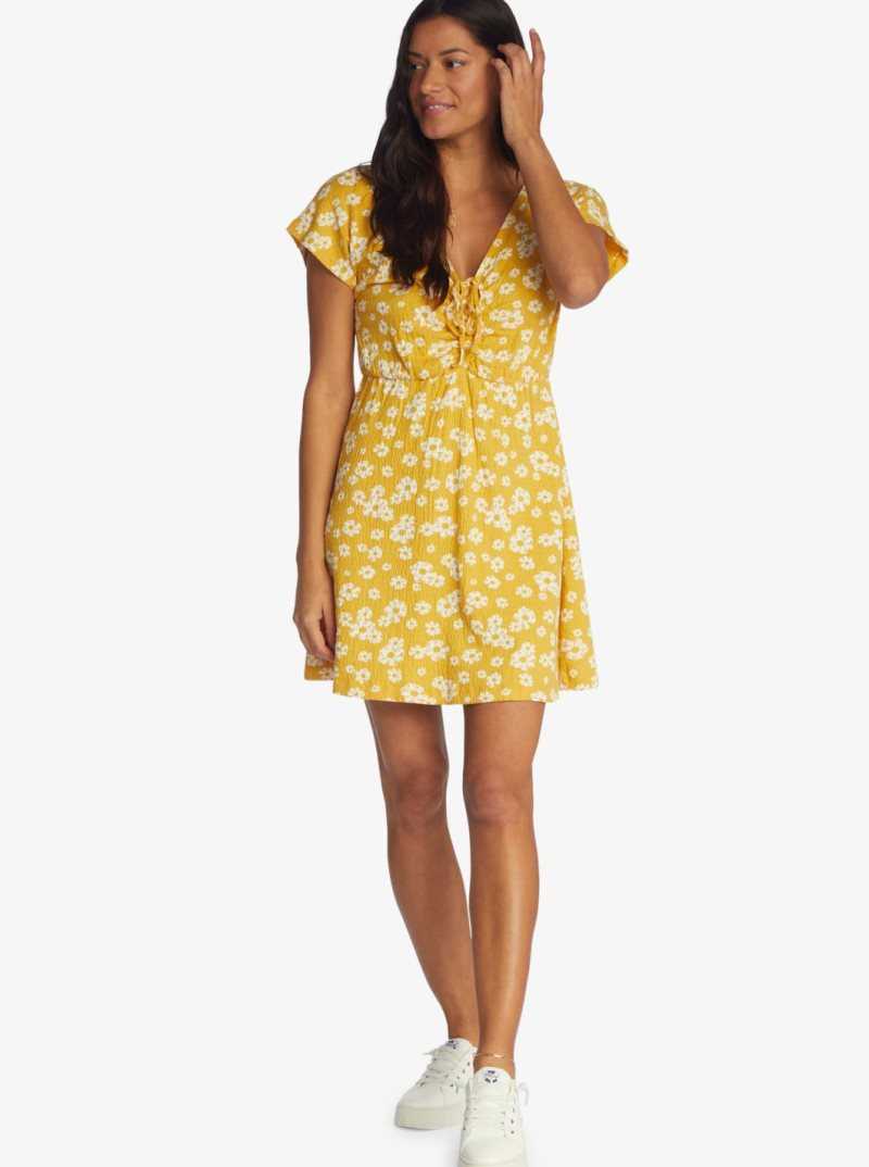 Yolk Yellow Flower Power Ditsy Roxy Simple Thoughts Knit Mini Dress | RIWMSK826